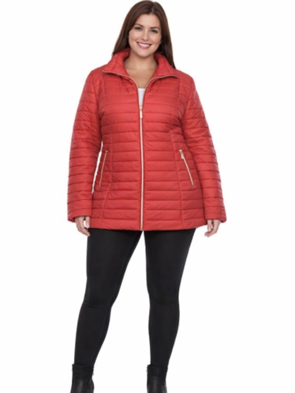 White Mark Classic Puffer Red Coat/Jacket Plus Size 1X NWT